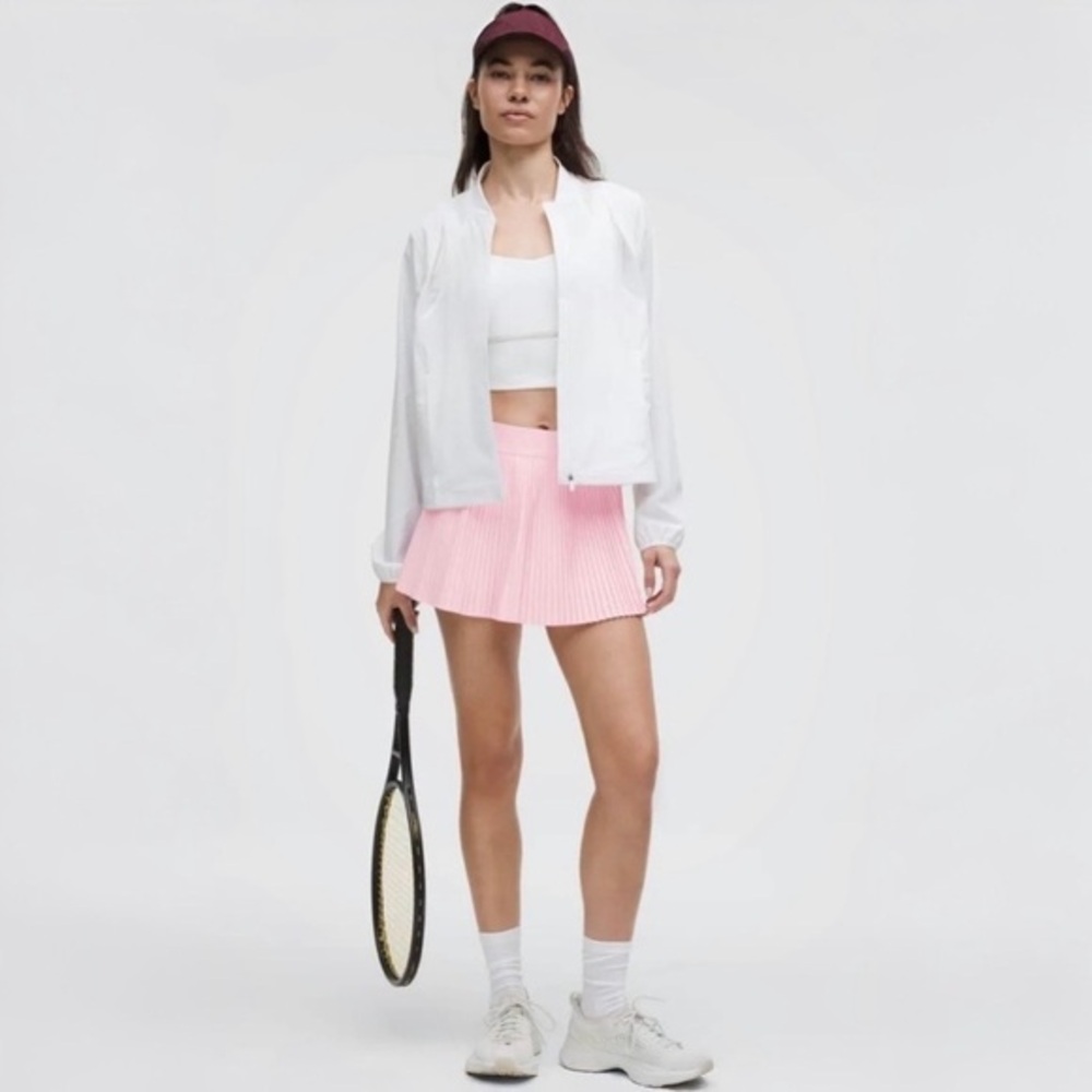 LULULEMON VARSITY HIGH-RISE PLEATED TENNIS SKIRT IN PINK ORGANZA
